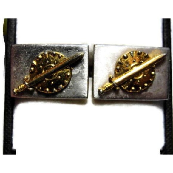 Sword & Shield Silver Tone Gold T Cufflinks Tux Shirt Dress Suit Vintage Shields - Picture 11 of 11